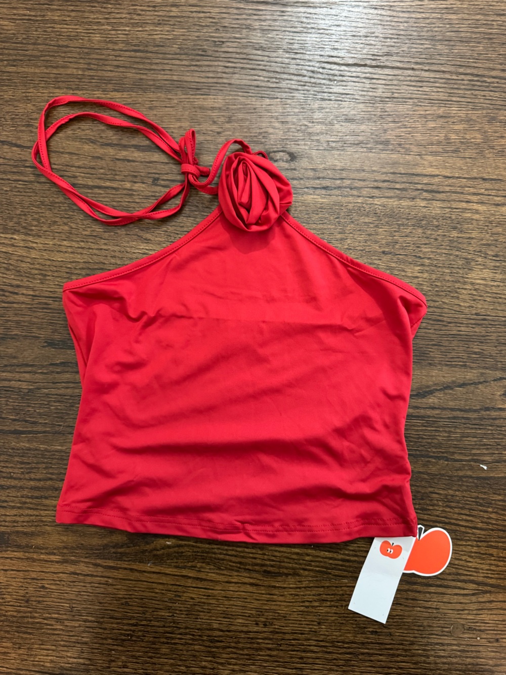 Cider Red Halter Top with Rosette Accent